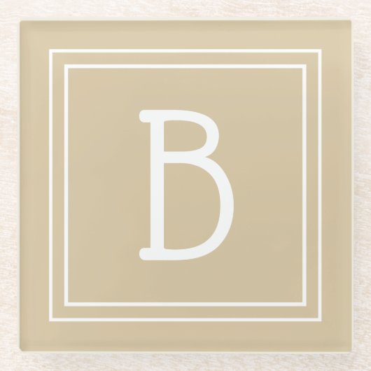 Monogrammen Licht Bruin Neutraal en Wit Initiaal Glazen Onderzetter (Voorkant)