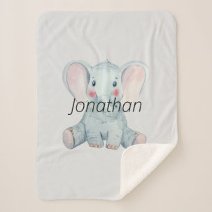Monogrammen met schattige waterverf olifant Nurser Sherpa Deken