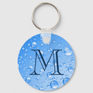 Monogrammen Metallic Sky Blue Rain Druppels Sleutelhanger
