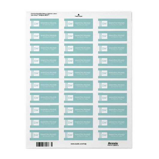 Monogrammen modern lichtblauw en wit 2 etiket (Full Sheet)