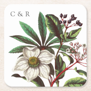 Monogrammen Modern Rood Roos Vierkante Kartonnen Onderzetter