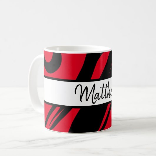 Monogrammen Mok Zebra Rood zwart & wit Gift (Voorkant links)