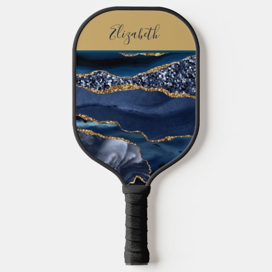 Monogrammen Naam Blue Glitter Glam Trendy Pickleball Paddle (Voorkant)