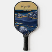 Monogrammen Naam Blue Glitter Glam Trendy Pickleball Paddle (Achterkant)