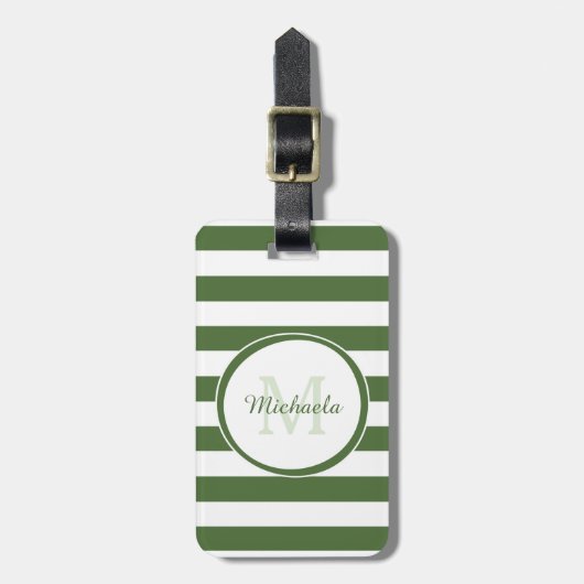 Monogrammen naam Chic Big Treetop Green Stripes Bagagelabel (Voorkant verticaal)