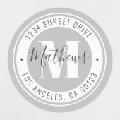 Monogrammen Naam & Circulaire Tekst | Grijze water Labels (Design 1)