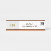 Monogrammen naam en legant handtekening / QR-code Bureau Naambordje (Voorkant)
