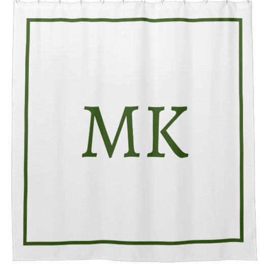 Monogrammen Naam Forest Green White Custom Kleur Douchegordijn (Voorkant)