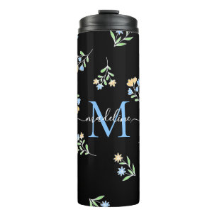 Monogrammen Naam & Initiaal Blauw Geel Thermosbeker