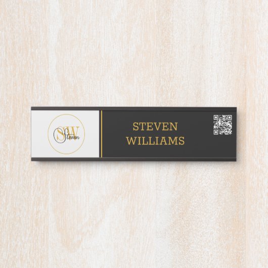 Monogrammen Naam & Moderne Handtekening / QR-code Deurbordje (Voorkant)