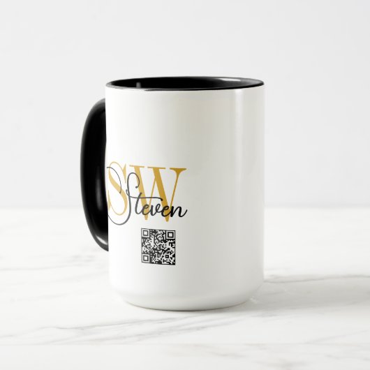 Monogrammen Naam & Moderne Handtekening / QR-code Mok (Voorkant links)