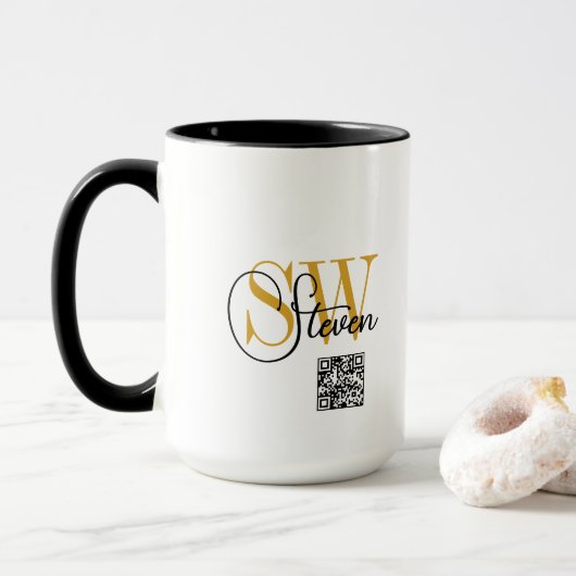Monogrammen Naam & Moderne Handtekening / QR-code Mok (Met donut)