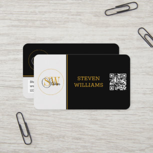 Monogrammen Naam & Moderne Handtekening / QR-code Visitekaartje