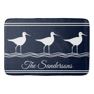 Monogrammen Naam Zandpipers Navy Blue Bath Mat