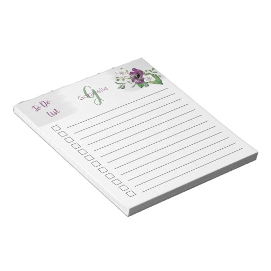 Monogrammen om een lijst van Paarse Waterverf te m Notitieblok (Schuin)