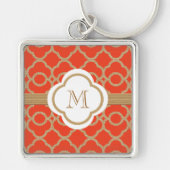 Monogrammen Oranje en Gold Moroccan Sleutelhanger (Voorkant)