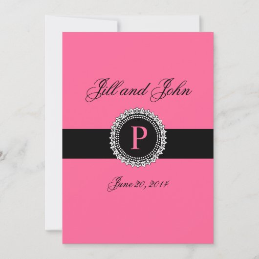 Monogrammen P Wedding Invitations Pink Fleur de Li Kaart (Voorkant)