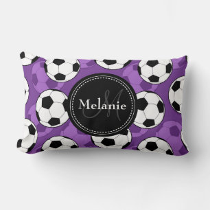 Monogrammen Paars Black Voetbal Pattern Kussen