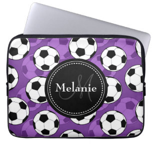 Monogrammen Paars Black Voetbal Pattern Laptop Sleeve