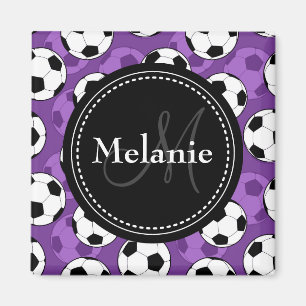 Monogrammen Paars Black Voetbal Pattern Magneet