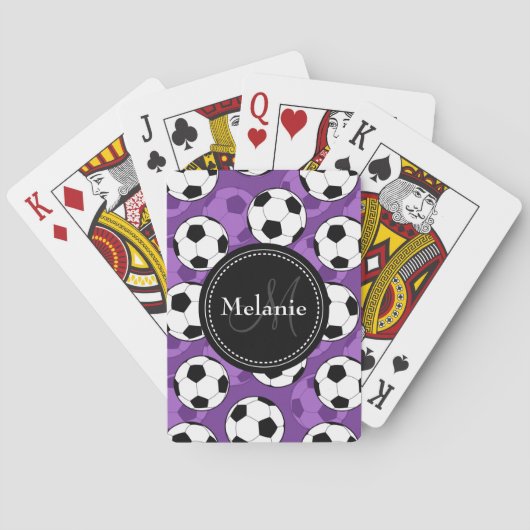 Monogrammen Paars Black Voetbal Pattern Pokerkaarten (Achterkant)
