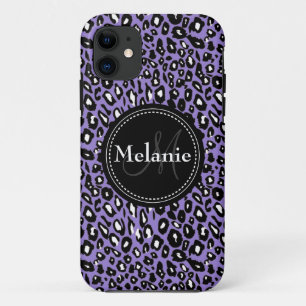 Monogrammen Paars Black White Leopard Pattern iPhone 11 Hoesje