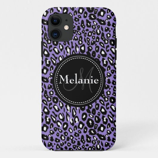 Monogrammen Paars Black White Leopard Pattern Case-Mate iPhone Case (Achterkant)