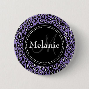 Monogrammen Paars Black White Leopard Pattern Ronde Button 5,7 Cm