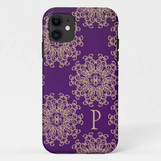 Monogrammen Paars en Gold Indian Pattern Case-Mate iPhone Case (Achterkant)