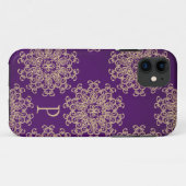 Monogrammen Paars en Gold Indian Pattern Case-Mate iPhone Case (Achterkant (horizontaal))