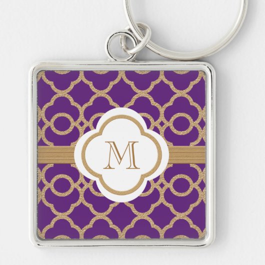 Monogrammen Paars en Gold Moroccan Sleutelhanger (Voorkant)