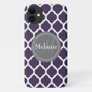 Monogrammen Paars en grijs Quatrefoil iPhone 11 Hoesje