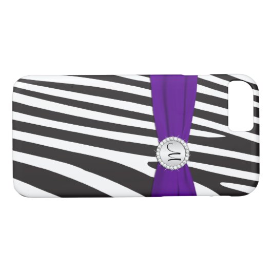 Monogrammen Paars, zwart, wit, gestreept Case-Mate iPhone Case (Achterkant (Horizontaal))