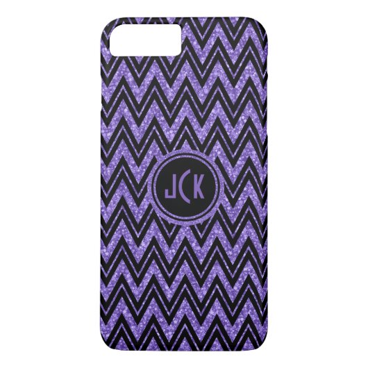 Monogrammen Paarse glitter en zwarte zigzag Chevro Case-Mate iPhone Case (Achterkant)