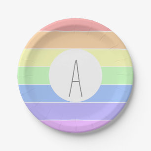 Monogrammen pasta-regenboogkleurige strepen papieren bordje