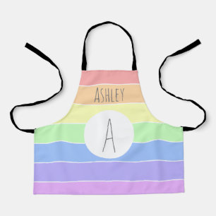 Monogrammen pasta-regenboogkleurige strepen schort