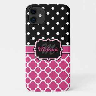 Monogrammen Quatrefoil Lattice Polka Dot iPhone 11 Hoesje