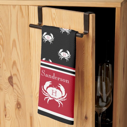 Monogrammen Red Black White Crab Nautical Schort Theedoek (Derde Gevouwen)