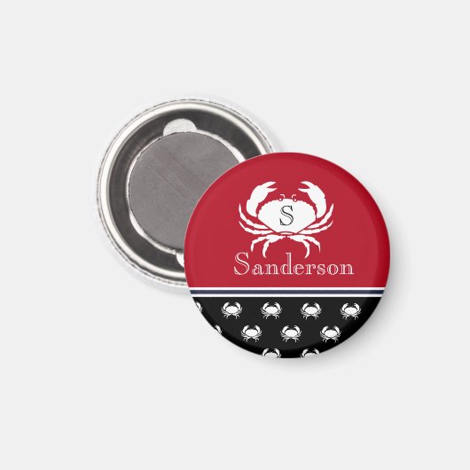 Monogrammen Red White Black Crab Nautical Magnet Magneet (Voorkant / Achterkant)