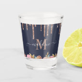 Monogrammen Roos Glitter Drip Shot glass Shot Glas (Voorkant)