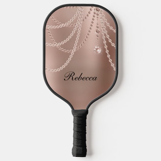 Monogrammen Roos Gold Blush Pink Glam Bling Pickleball Paddle (Achterkant)