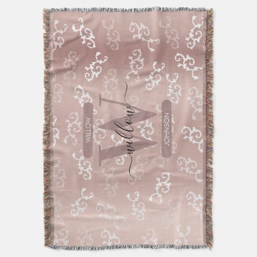 Monogrammen  Roos Gold Damask Pattern Deken (Voorkant Verticaal)