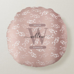 Monogrammen Roos Gold Damask Pattern Rond Kussen
