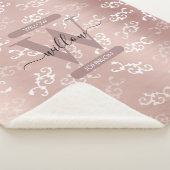 Monogrammen  Roos Gold Damask Pattern Sherpa Deken (3/4)