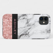 Monogrammen Roos Gold Glitter en witte marmer Case-Mate iPhone Case (Achterkant (horizontaal))