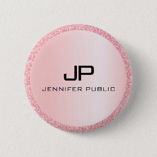 Monogrammen Roos Gold Glitter Kijk Sjabloon Ronde Button 5,7 Cm