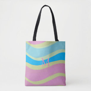 Monogrammen Roze Blauw Geel Modern Ontwerp Draagtas