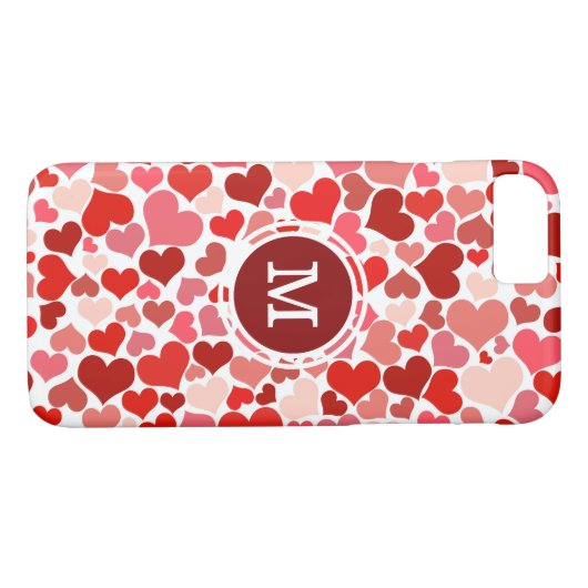 Monogrammen roze & rood harten patroon Case-Mate iPhone case (Achterkant (Horizontaal))