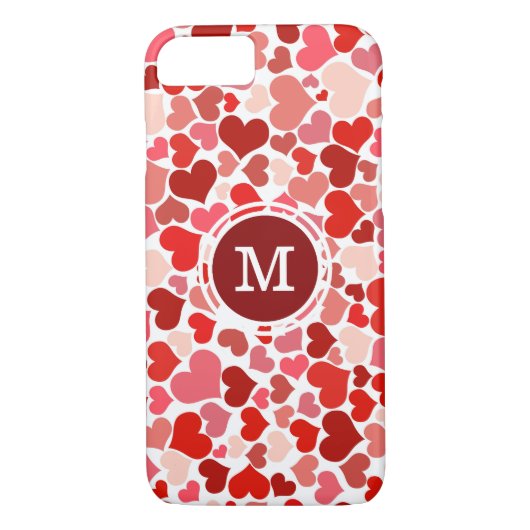 Monogrammen roze & rood harten patroon Case-Mate iPhone case (Achterkant)