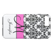 Monogrammen roze witte Floral Damask Case-Mate iPhone Case (Achterkant (Horizontaal))
